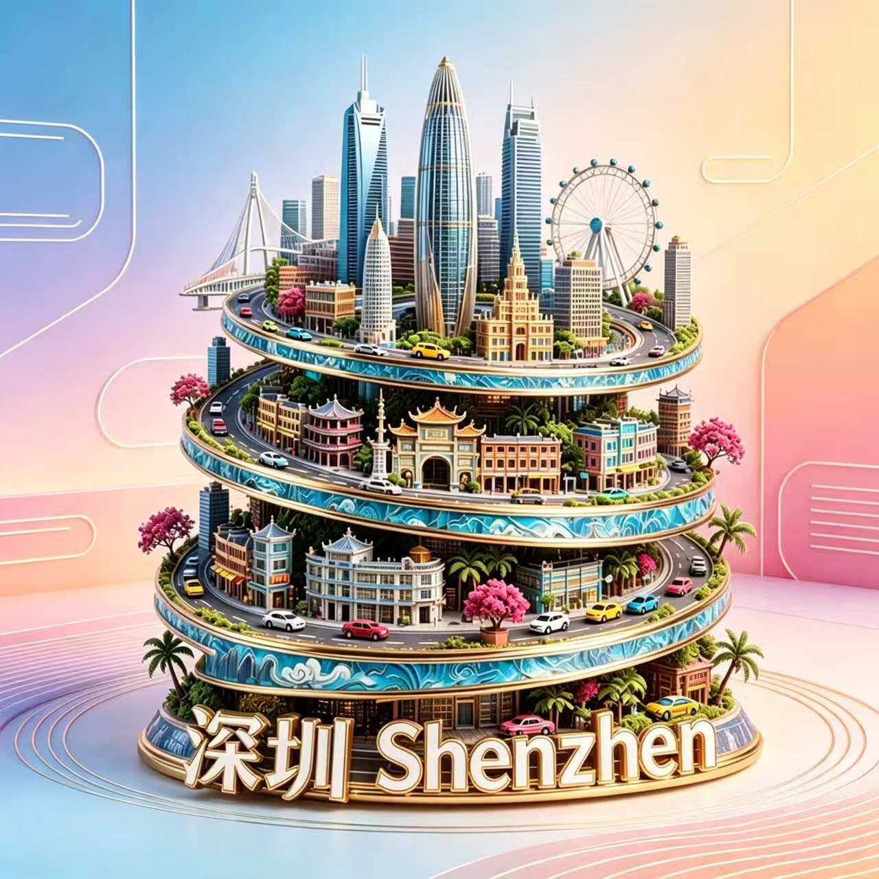 深圳冰箱贴城市金属3D浮雕景点旅游纪念品加强磁力四层建筑旋转款