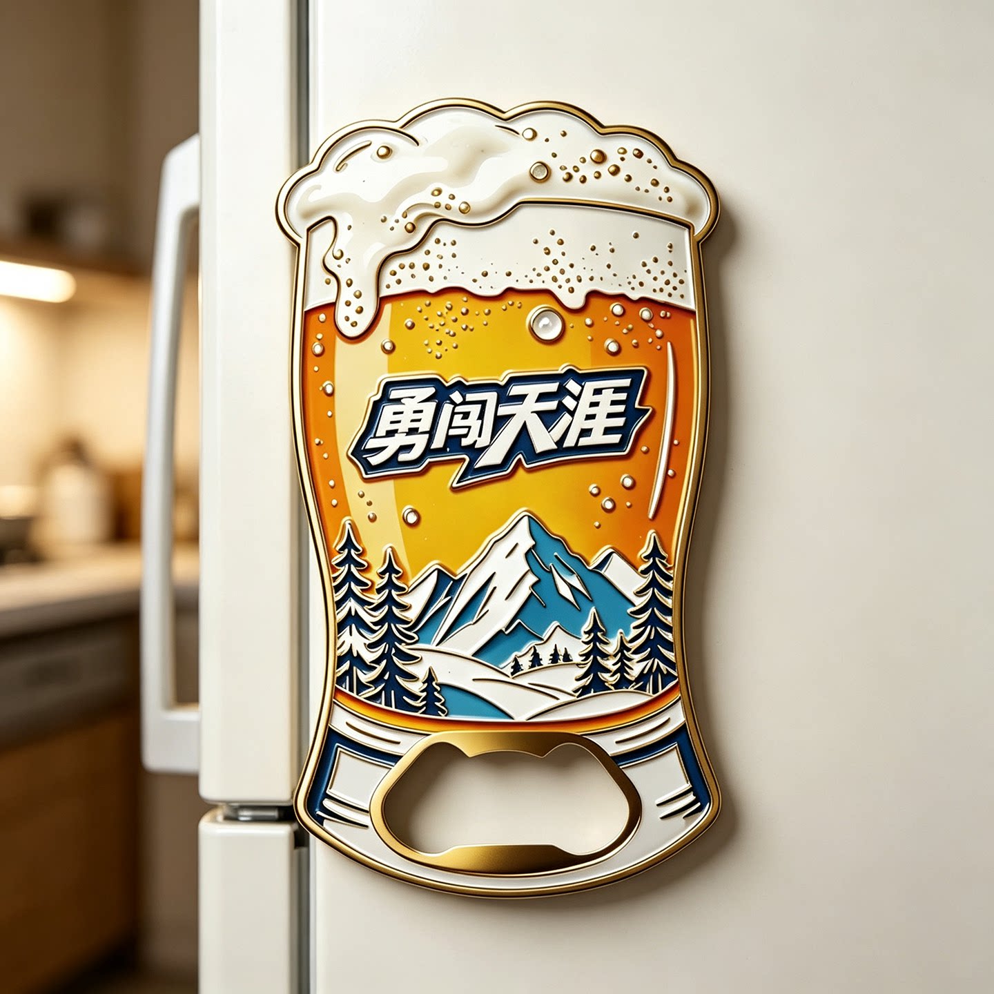 勇闯天涯酒杯造型开瓶器冰箱贴磁吸雪花啤酒金属文创旅游纪念礼物