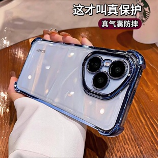 适用荣耀400手机壳新款500pro电镀四角加厚气囊300超强防摔保护套200自带镜头膜全包壳100简约高级感男女款