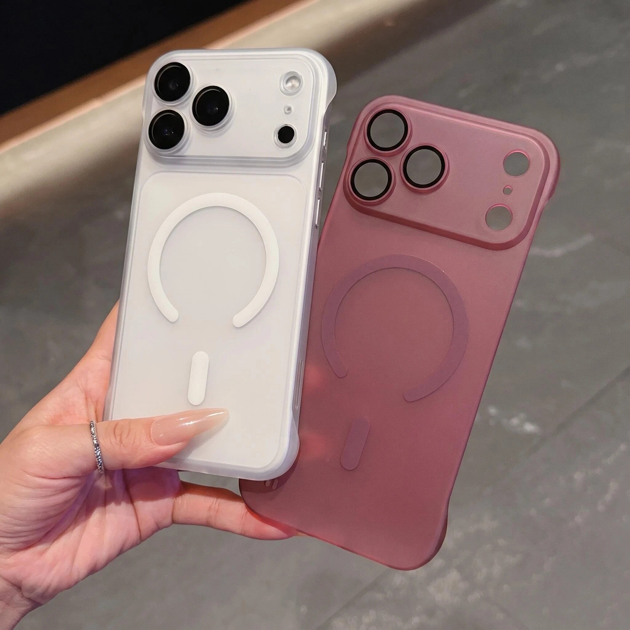 适用苹果18promax无边框磁吸手机壳新款iphone18pro超薄散热17pm酒红色裸感ip15磨砂防指纹14p半包防摔保护套