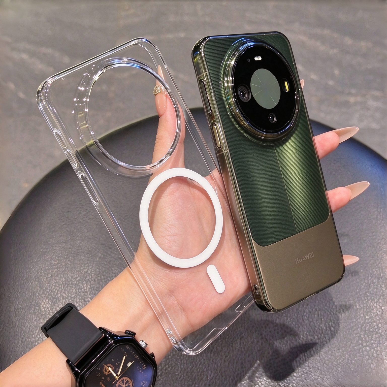 适用华为mate90promax手机壳huawei新款透明磁吸超薄硬壳mate90大孔RS全包防摔保护套80pro高级感情侣款外壳