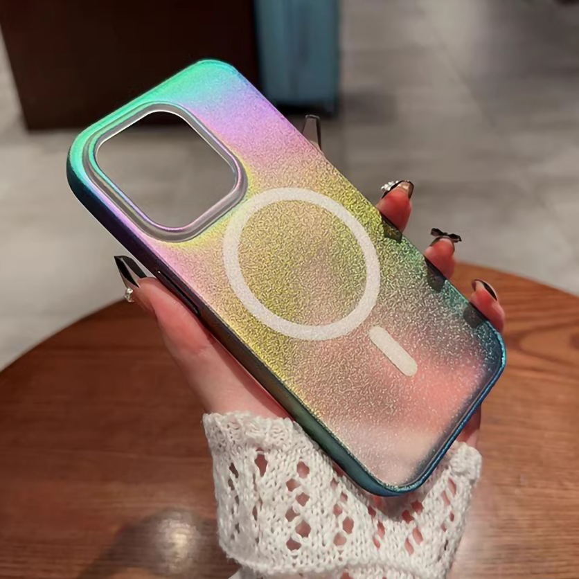 镭射渐变磨砂壳适用于苹果1手机壳iPhone15promax无线磁吸全包防摔外壳14pm超薄简约炫彩13高级感男女爆款12