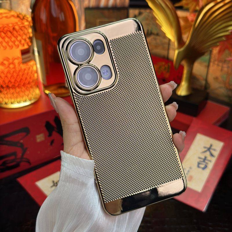 适用oppoReno14手机壳新款电镀护镜网壳reno15pro轻薄网孔透气散热13全包防摔保护套findx9高级感s男女款x8