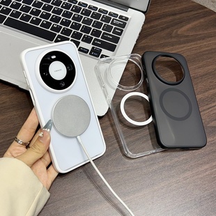 适用华为mate80promax手机壳新款肤感磨砂磁吸壳魅特80pro镜头全包防摔保护套mate70硅胶软边高级感透明外壳