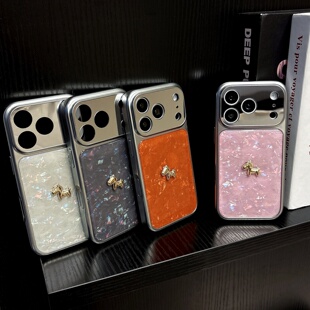 小金马星宇橙贝壳纹适用苹果iPhone17promax手机壳新款17pro镜面大视窗16pm奢华高级感ip15镜头全包14保护套
