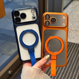 适用苹果17promax手机壳新款iPhone17手挂绳金属支架air超薄电镀磨砂硬壳17pro带镜头膜16全包防摔保护套女款