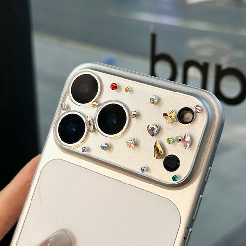 适用苹果17proma透明镶钻镜头贴