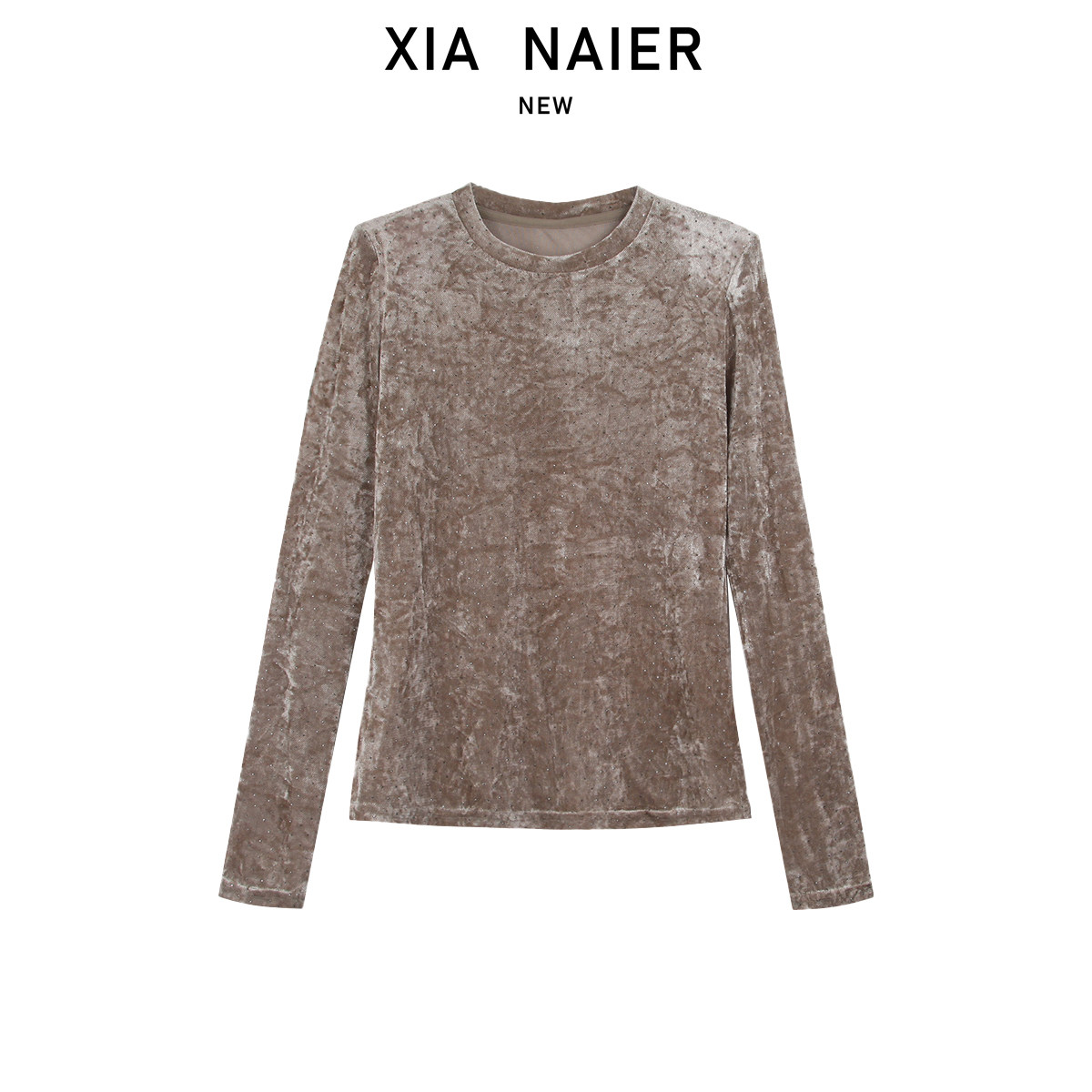 【92醋酸8氨纶】重工烫钻光泽感丝绒打底上衣9121