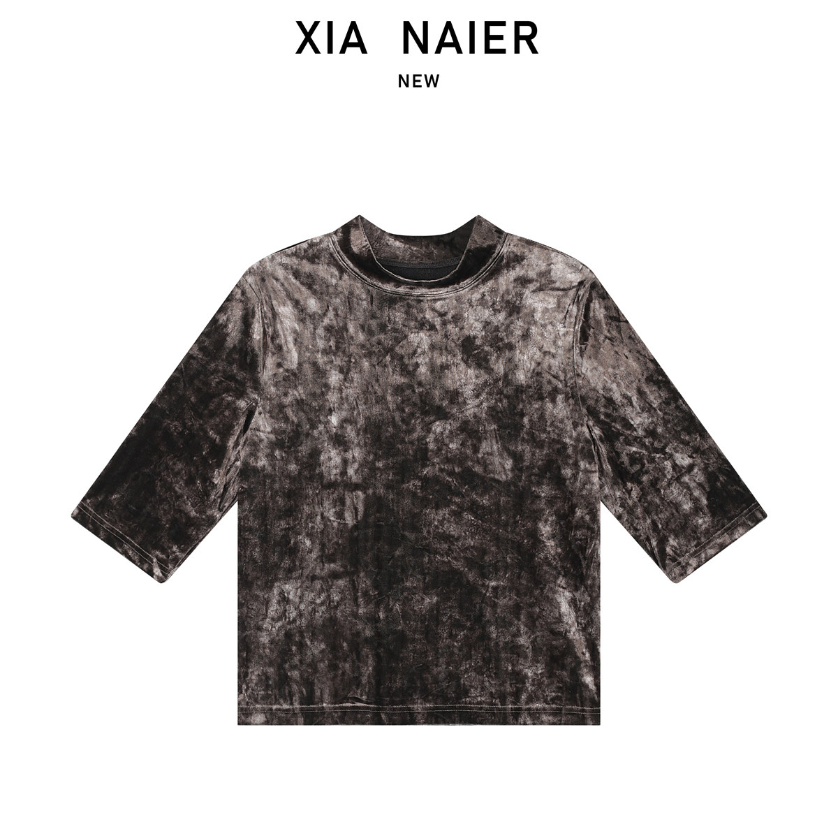 【90聚酯纤维10氨纶】复古丝绒修选短袖圆领上衣66326-1