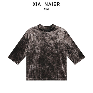 圆领上衣66326 复古丝绒修选短袖 90聚酯纤维10氨纶