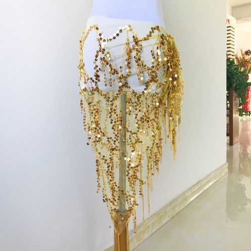 速发闪亮飘逸链皮舞臀巾屁帘东练舞服方功流苏腰肚三角巾舞蹈腰饰