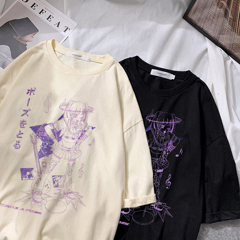 速发Huku Mus girl Prit Bla Crop Wo T-shirt Goth c