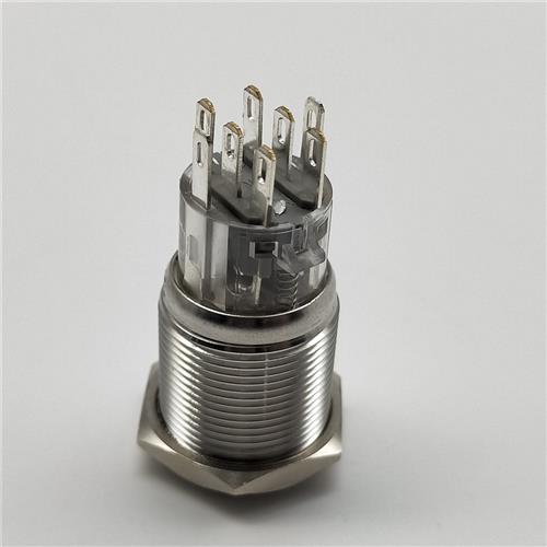 速发款8只脚16mm1mm金属带灯按钮开关 八脚两开两闭双切双刀双掷