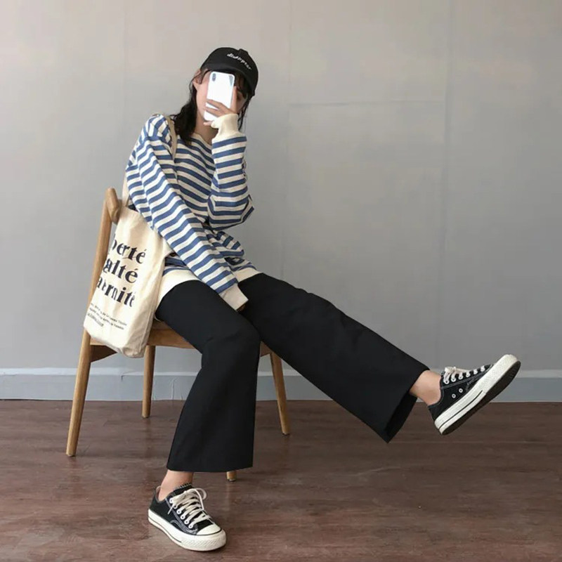 速发Cusu Pats Wo Sprig Sumr Akle-legth Loose Wide Leg
