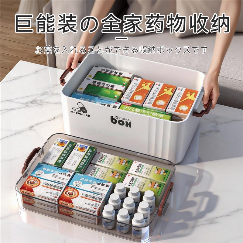 速发日本药箱收纳盒家庭装大号大容量家用急救箱常备药应急药便携