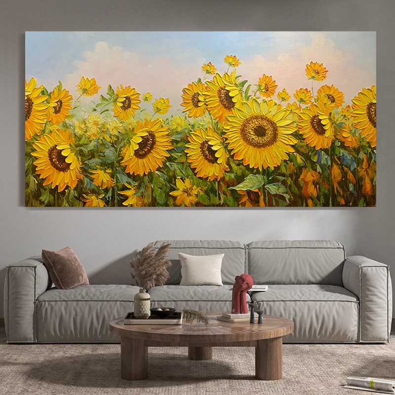 速发肌理立体向日葵装饰画手绘油画欧式花卉客厅沙发背景墙太花挂图片