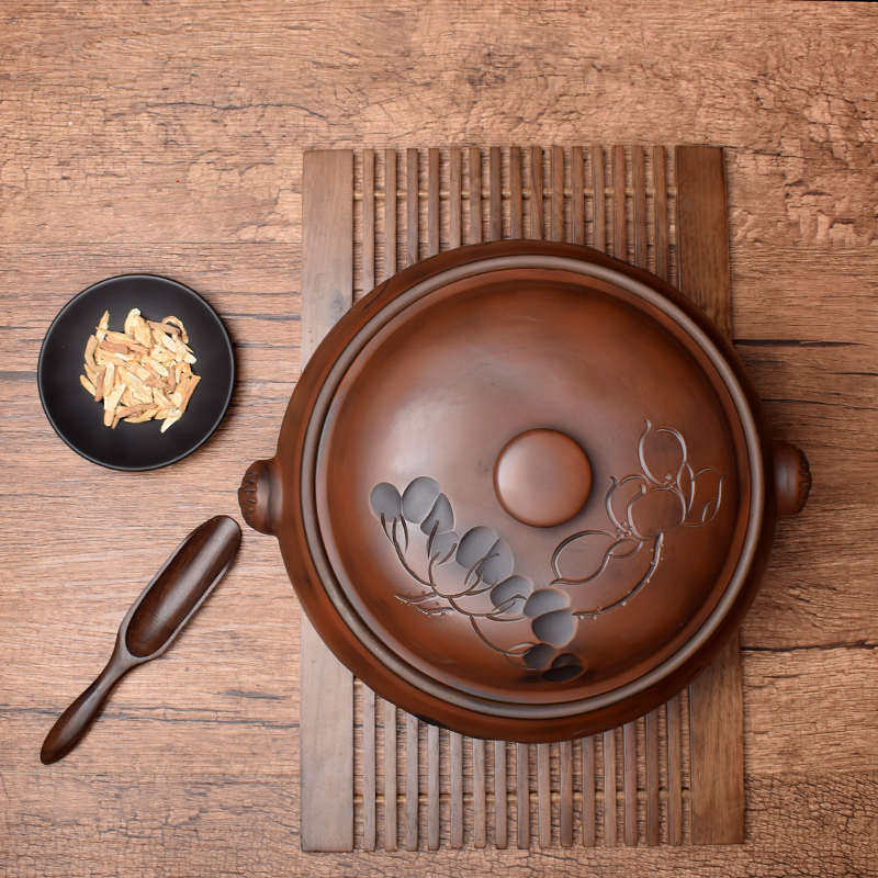 云南建水紫陶古铜荷花鸡汽锅阴刻陶瓷紫砂纯手工家用非气锅蒸汤锅