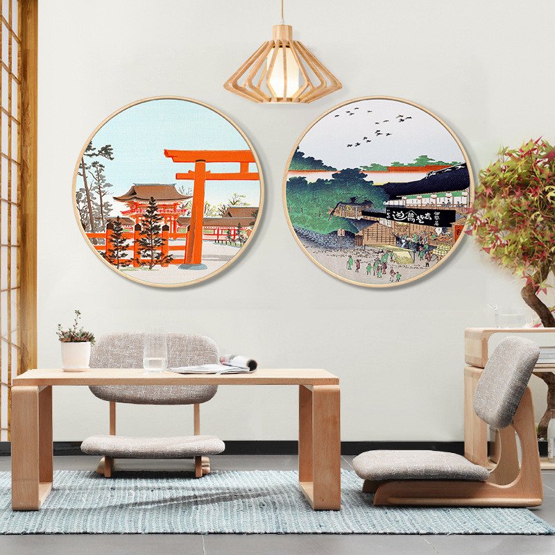 日式餐厅装饰画居酒屋榻榻米日料店民宿挂画客厅茶室圆形墙面壁画图片