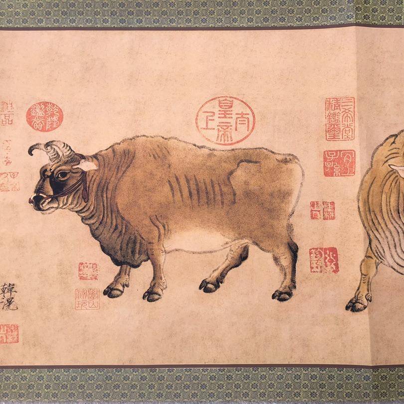 仿古名人字ali-7988画堂五画牛图挂画客厅酒店大装饰大壁画图片