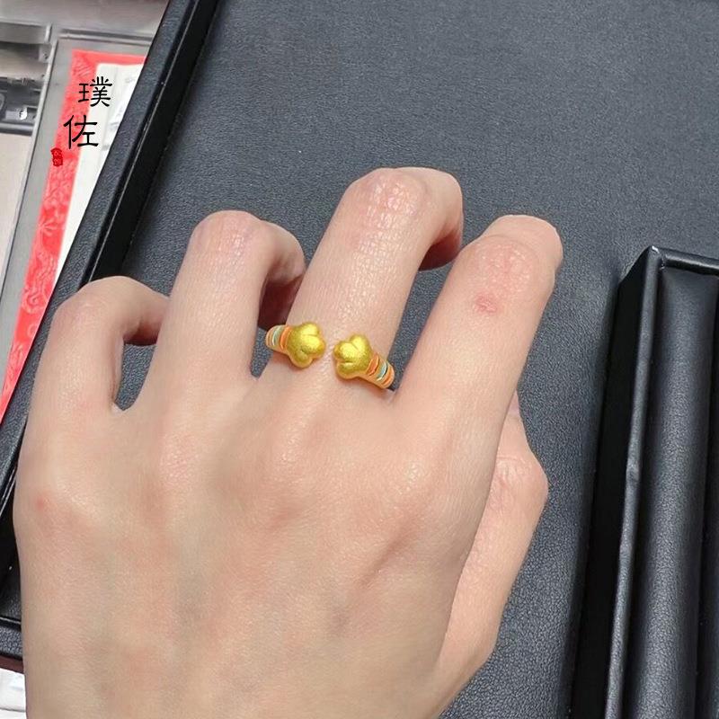 金店同款沙金十二生肖猫咪爪开口戒指可调节小肉爪猫爪送女友