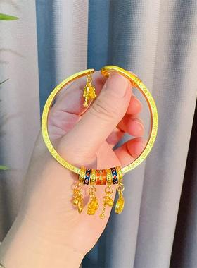 金店同款沙金新中式国风醒狮吉言四方聚财开口可调节手镯女士