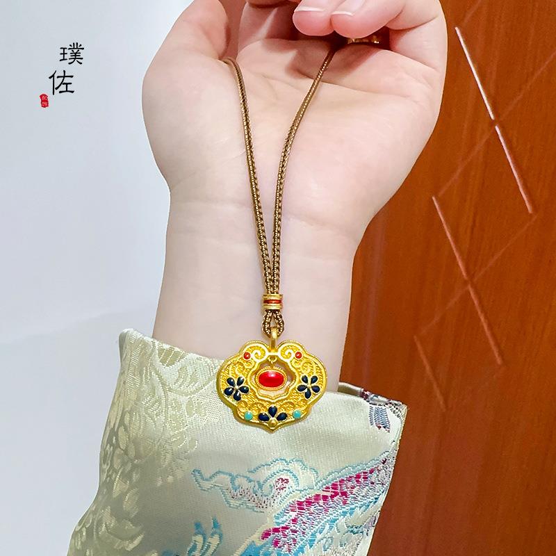 金店同款沙金花丝凤华如意蓝花锁包皮绳项链毛衣链送女友礼物