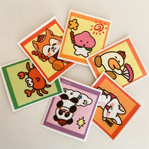 富山商店 原创可爱百洁布易干速吸水木浆棉洗碗布共6片 18x19cm