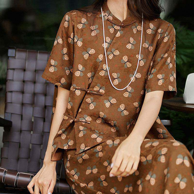 非遗香云纱桑蚕丝上衣半裙套装 真丝花萝裙子高端女装夏季新款