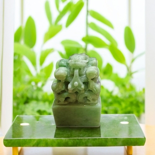 天然鲁山绿九龙章摆件浅绿龙印玉玺大印官印印章可定做