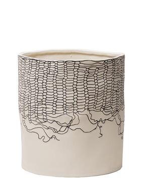 现代中式树脂黑白线条花瓶软装样板房售楼部酒店客厅桌面插花饰品