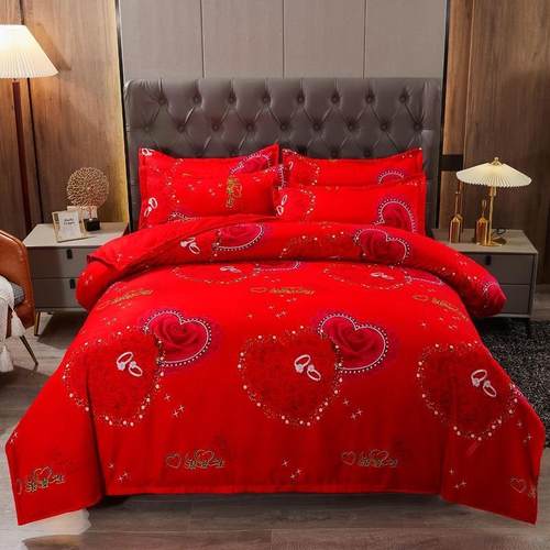 新品斜纹磨毛新婚简约大红色婚庆结婚加厚1.8米2m双人被套四件套