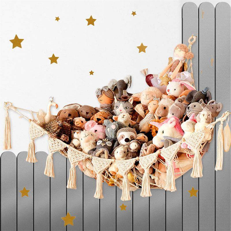 手工编织木珠棉绳网兜toyhammock墙角网三角毛绒玩具收纳,居家布艺,挂袋,淘宝优惠券,粉丝福利购,淘宝优惠卷