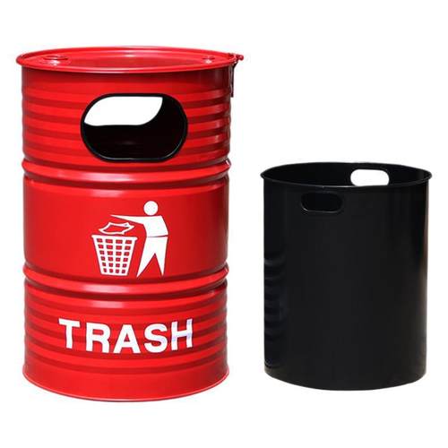 创意工业风铁艺垃圾桶户外庭院摆件酒吧餐厅个性金属装饰收纳圆桶