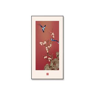 喜气盈门玄关装饰画新中式入户寓意好花鸟挂画走廊过道正对门壁画