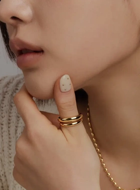 双层素圈开口戒指女小众设计感时尚个性简约百搭气质高级感食指戒
