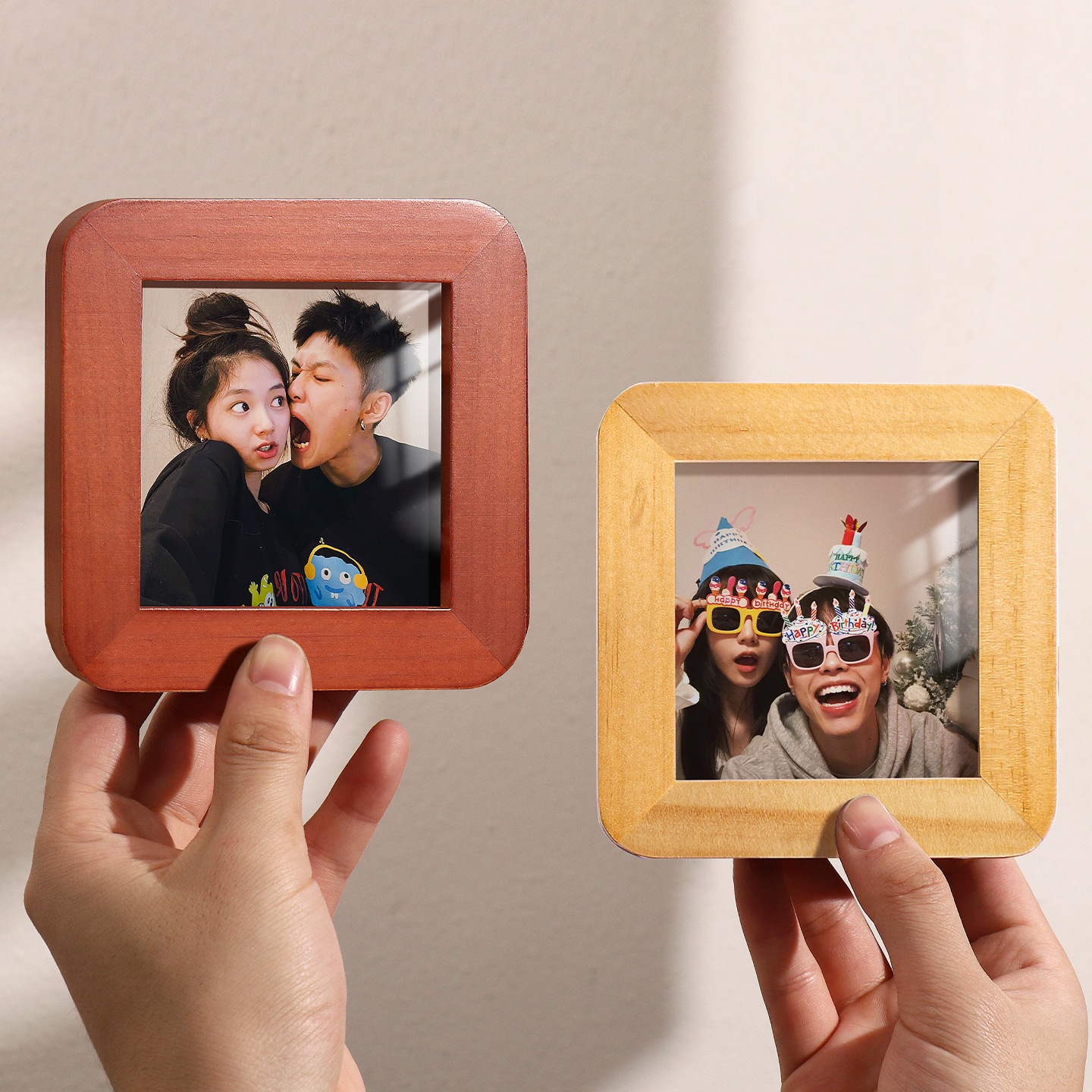 情侣相框迷你圆角正方形实木小摆台洗照片定 制diy纪念礼物3寸摆