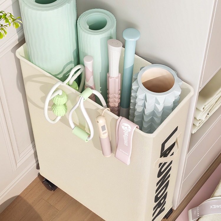 瑜伽垫收纳篮泡沫轴置物架窄缝收纳筐家用可移动运动健身器材