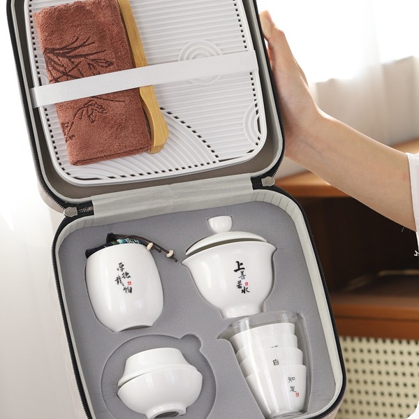 羊脂玉白瓷旅行功夫茶具小套装家用便携式盖碗茶杯一人饮户外泡茶