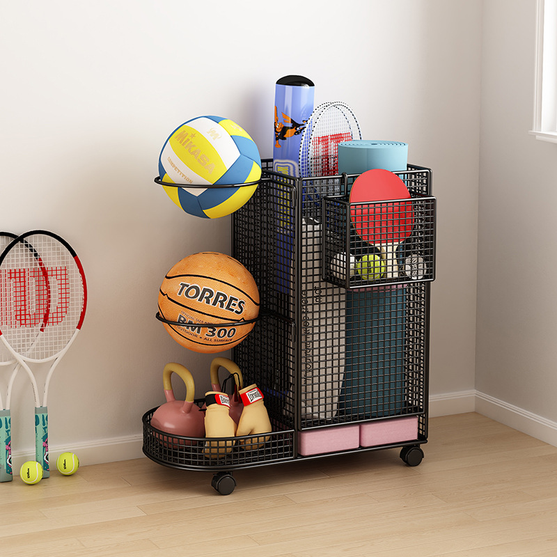 瑜伽垫收纳筐篮球运动器材收纳桶健身器材带轮收纳架玩具枪置物架