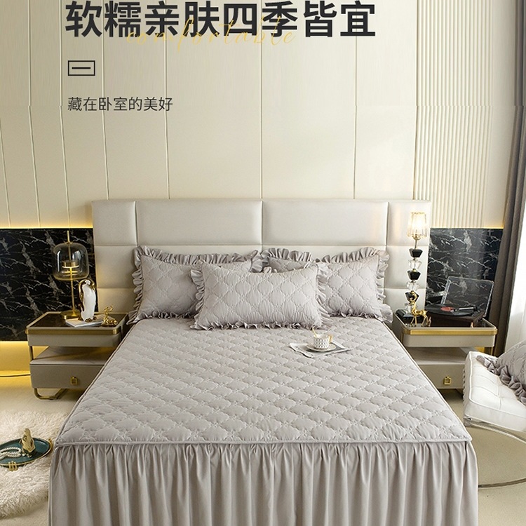 水洗棉床裙罩床罩单件纯色夹棉防尘保护套1.5米1.8床单床笠垫防滑