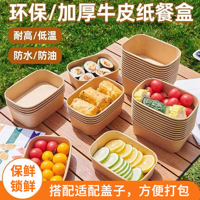 牛皮纸露营野餐盒水果一次性餐盒便当寿司纸盒户外春游野餐打包盒