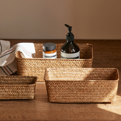 藤编收纳筐储物篮竹编篮桌面杂物长方形编织置物整理篮筐