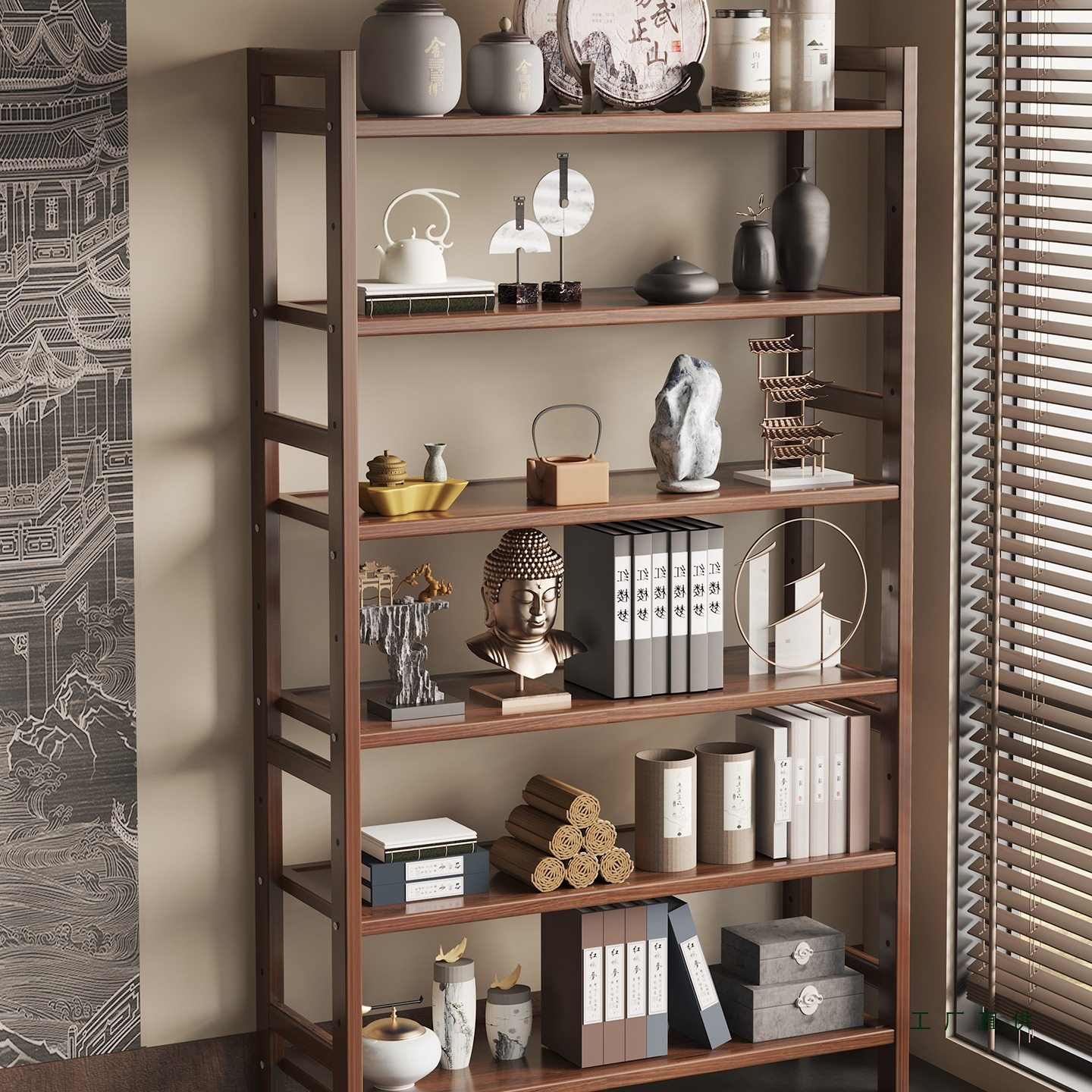 博古架中式茶具置物架茶叶摆件非实木展示架子小型茶室茶水收纳柜