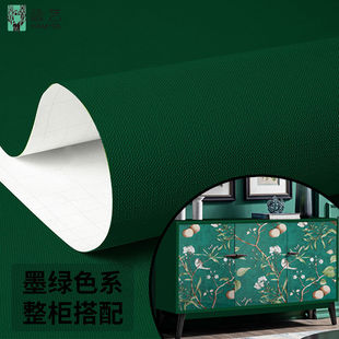 柜子贴纸整柜翻新墨绿色墙纸电视背景墙装 柜子E18 饰花鸟图案老式