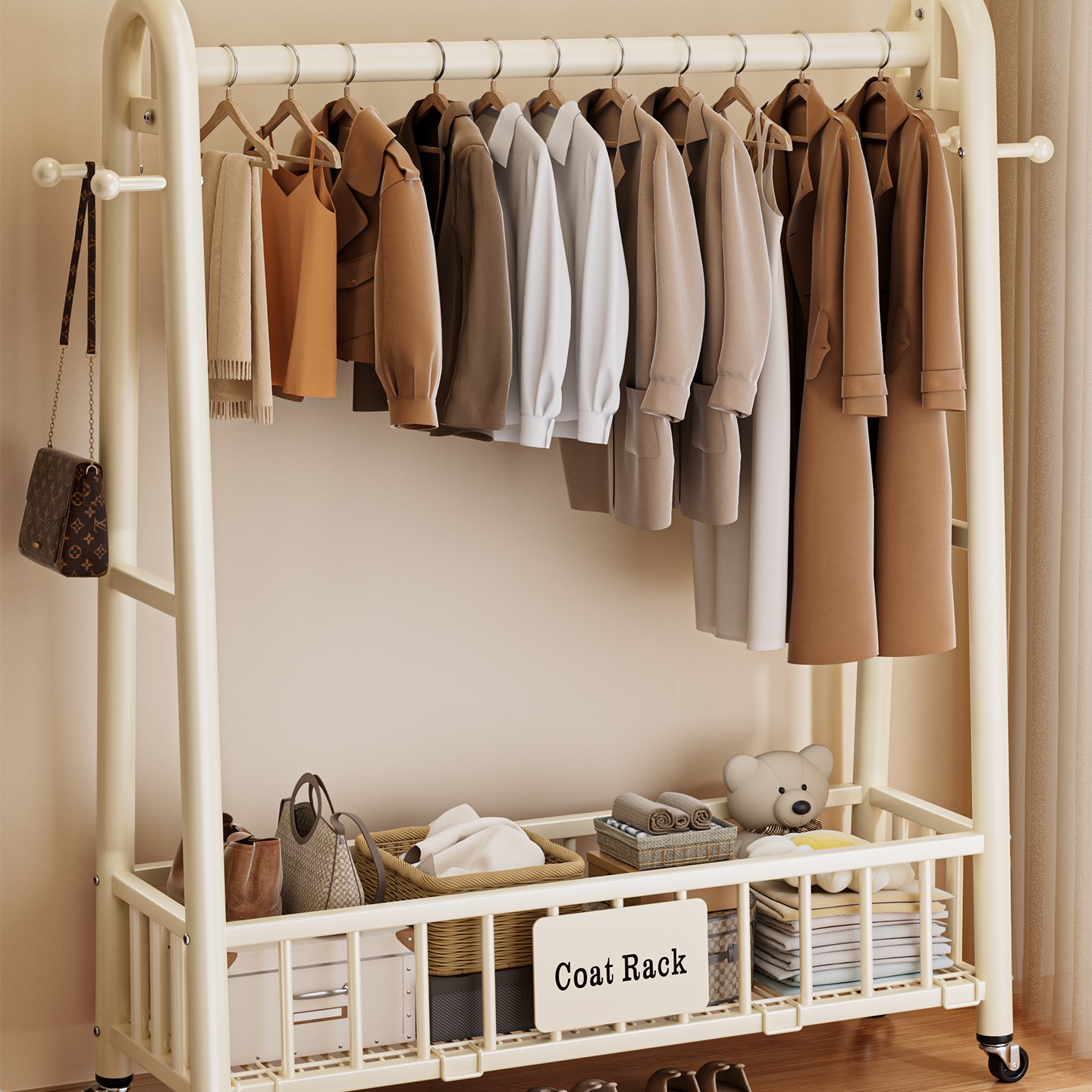 简易衣帽架落地卧室阳台家用室内挂衣架可移动晾衣架衣服收纳架子