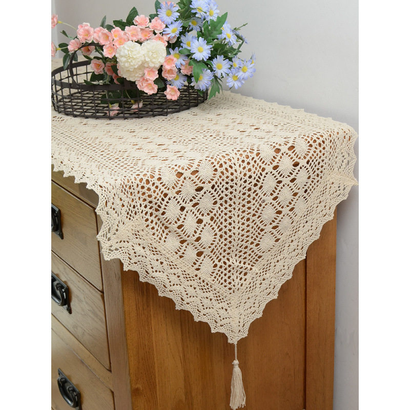 田园棉线镂空仿钩针桌旗美式复古餐桌茶几垫电视柜五斗柜盖布