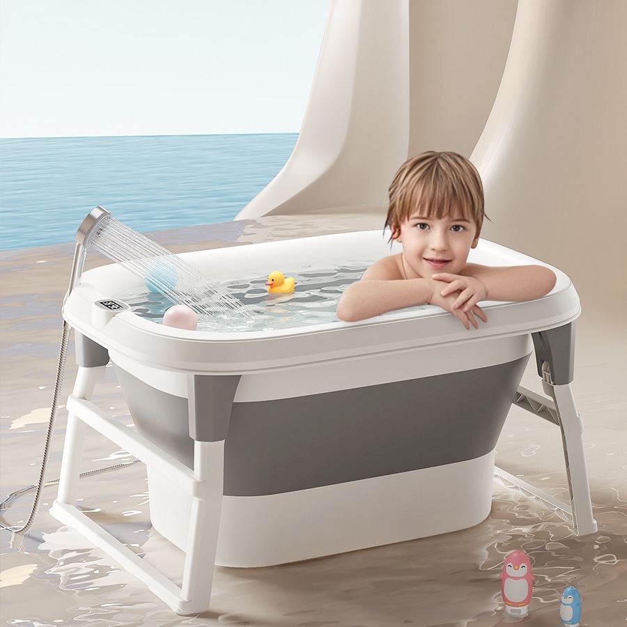 儿童折叠泡澡桶家用感温加高加厚游泳可坐浴盆宝宝沐浴洗澡桶