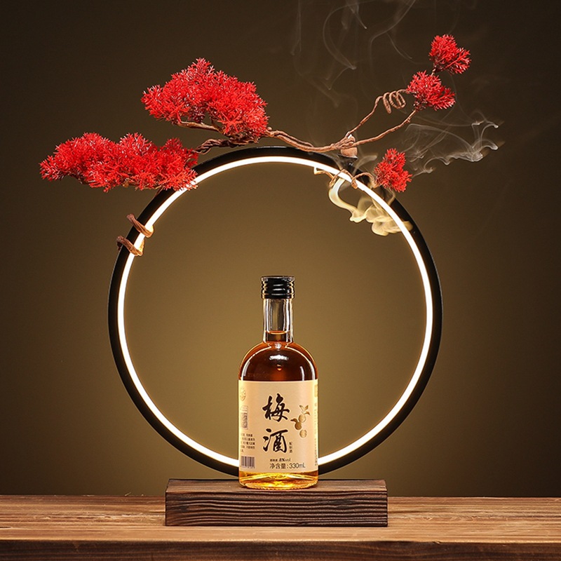 白酒红酒展示架洋酒葡萄酒创意LED发光灯圈新中式展示台展会摆件