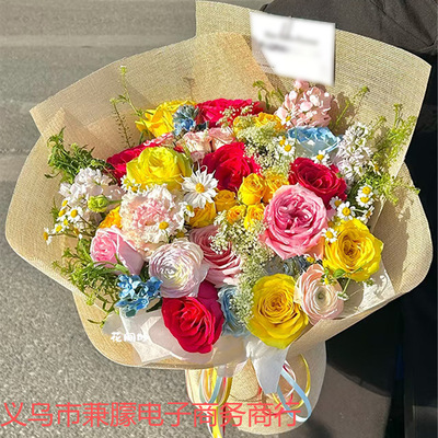 莫奈花园多巴胺混搭花束仿真成品生日礼物送女生闺蜜毕业花束拍照