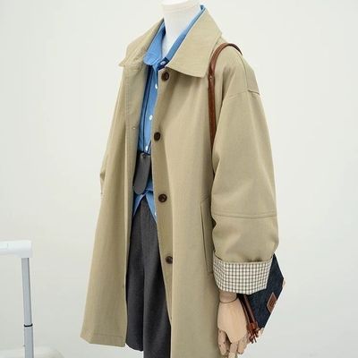 设计感撞色卡其色风衣外套女2025春秋新款小个子宽松休闲工装大衣